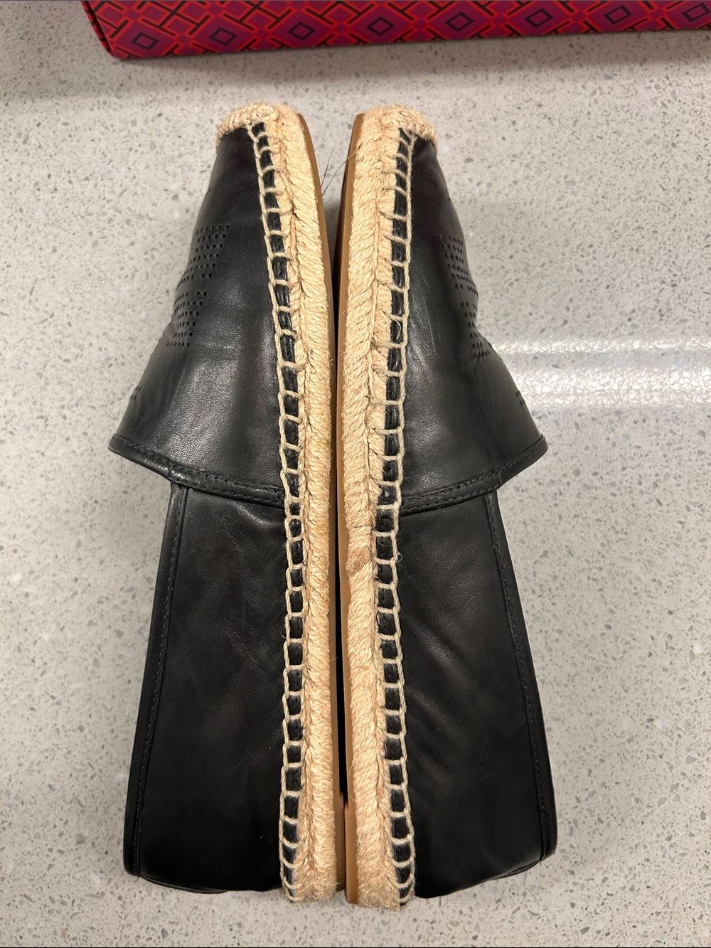 Tory Burch Black Leather Espadrille Flats with Jute Trim size 10.5 - Picture 7 of 12